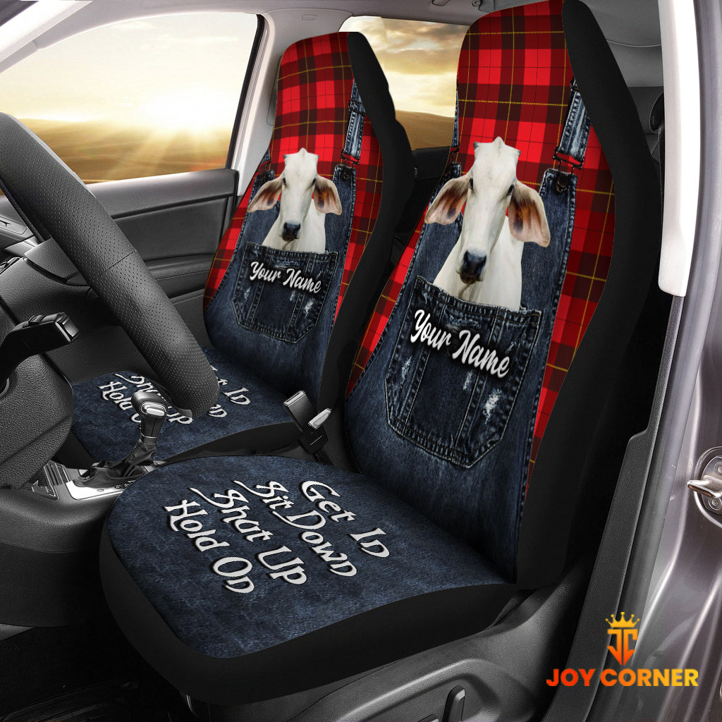 Customized Name Brahman Jean Overalls Pattern Car Seat Covers (2Pcs)