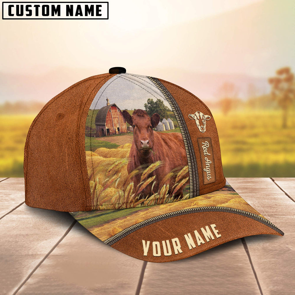 Personalized Name Red Angus Barn Farm Cap