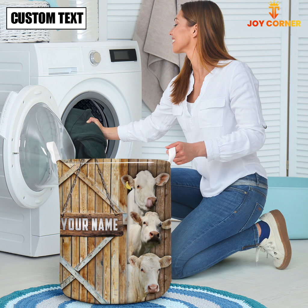 Charolais No Horn Barn Custom Name Laundry Basket