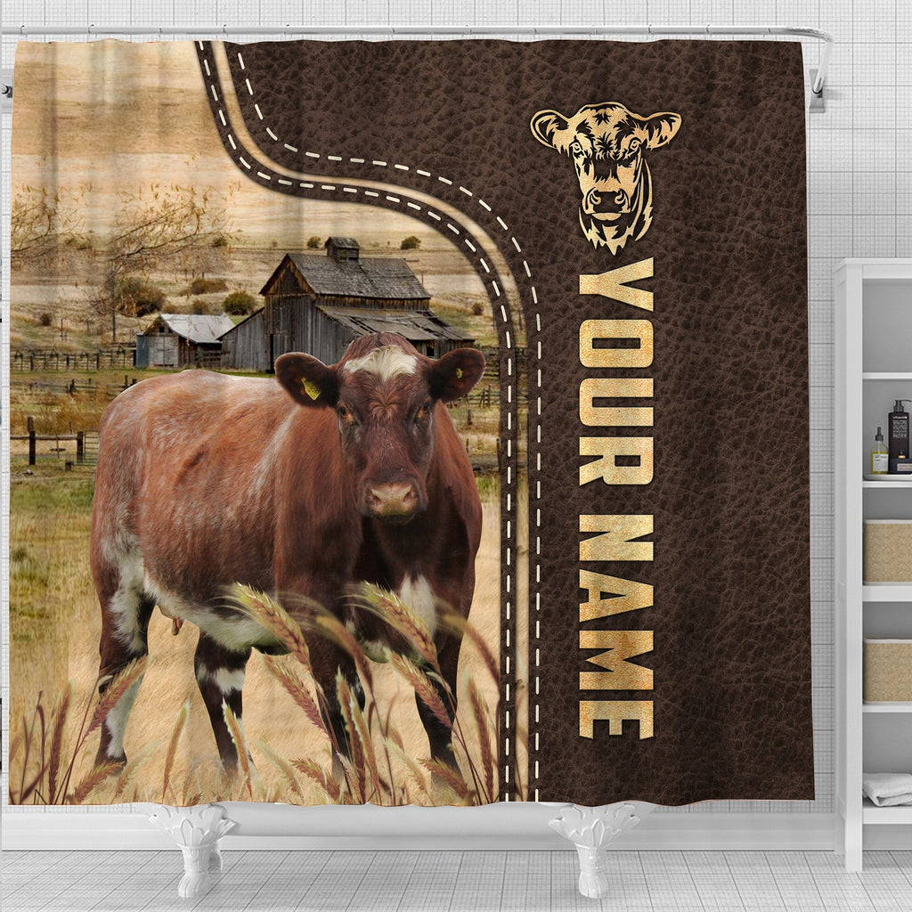 Shorthorn Leather Pattern Custom Name Shower Curtain