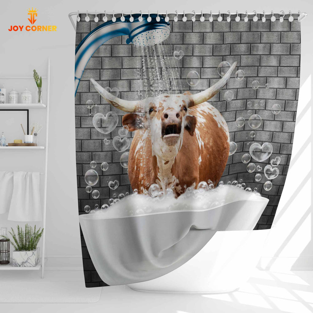 Texas Longhorn Brick Wall 3D Shower Curtain