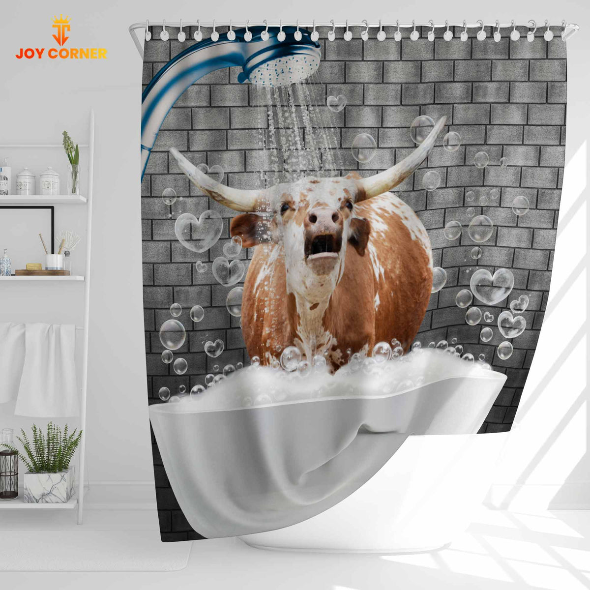 Texas Longhorn Brick Wall 3D Shower Curtain