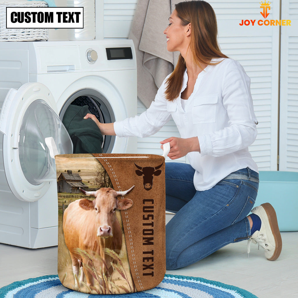 Gelbvieh Brown Farm Custom Name Laundry Basket