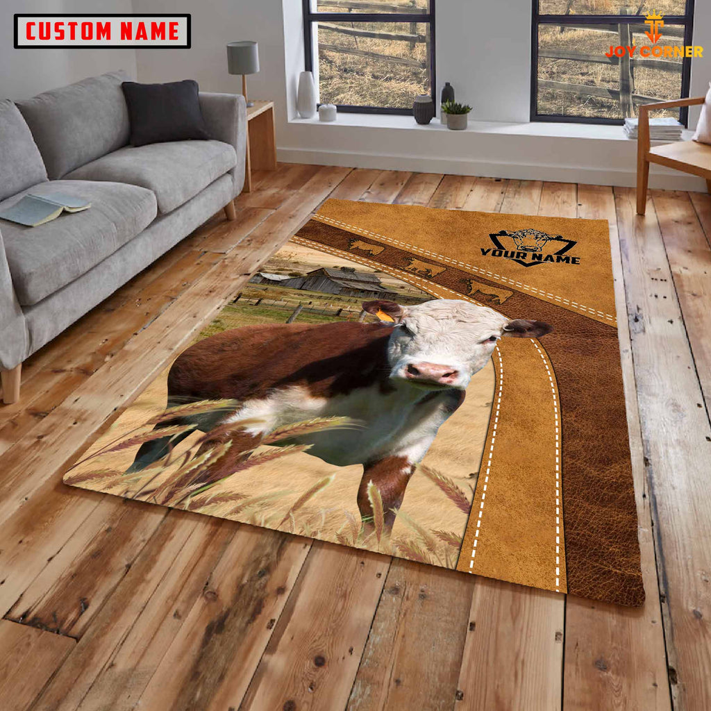Hereford Farming Brown Personalized Name 3D Rug