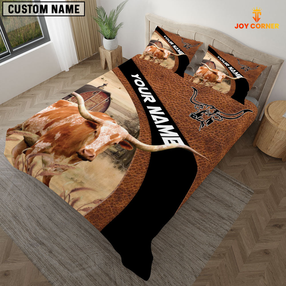 Texas Longhorn On The Farm Customized Name Red Barn Bedding Set