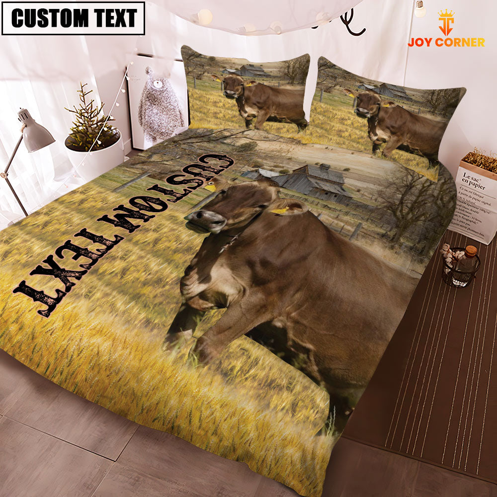 Personalized Name Brown Swiss Cattle On The Farm 3D Bedding Set
