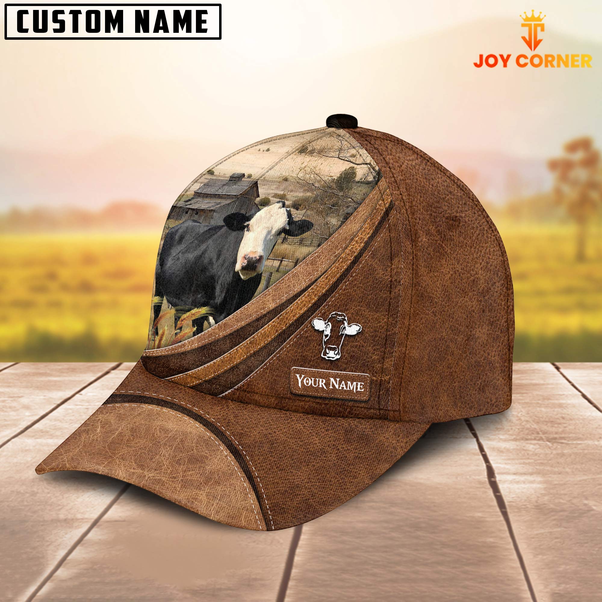 Custom Name Black Baldy Leather Pattern Classic Cap