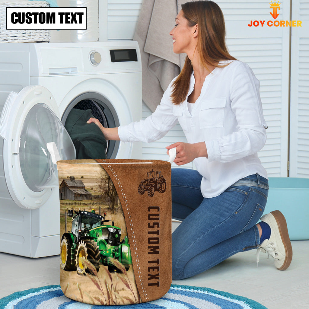 Green Tractor Brown Farm Custom Name Laundry Basket