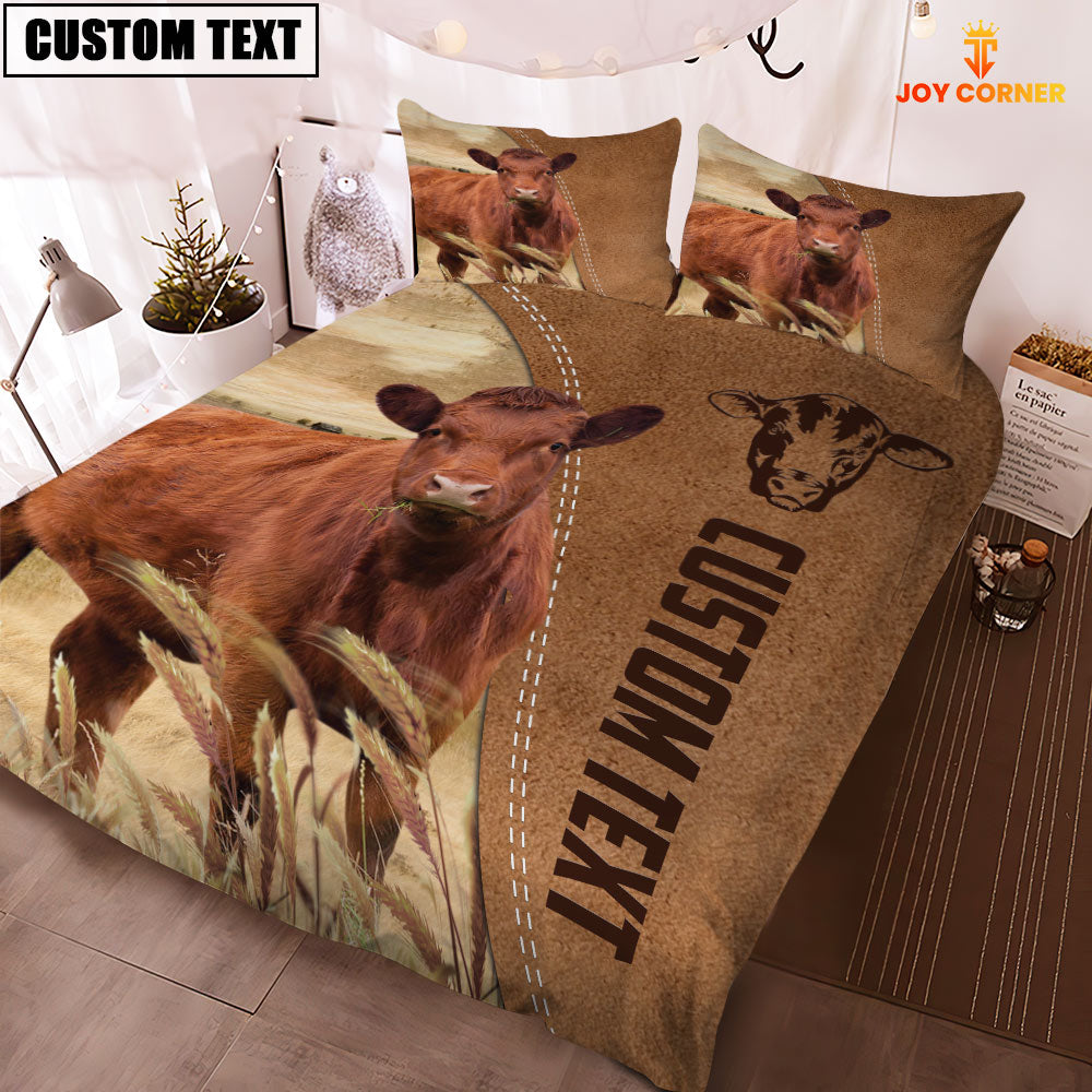 Custom Name Red Angus Cattle Brown Bedding Set