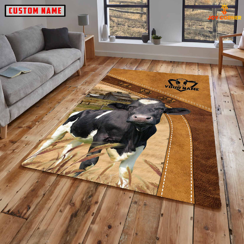 Holstein Farming Brown Personalized Name 3D Rug