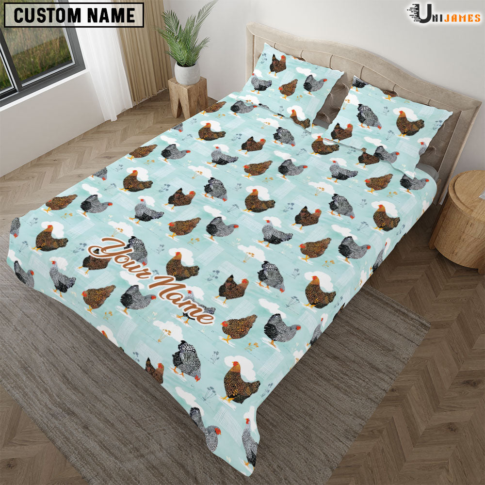 Chicken Light Blue Custom Name Bedding Set