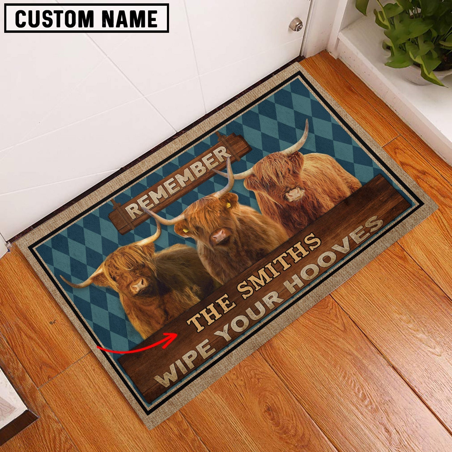 Highland Wipe Your Hooves Custom Name Doormat