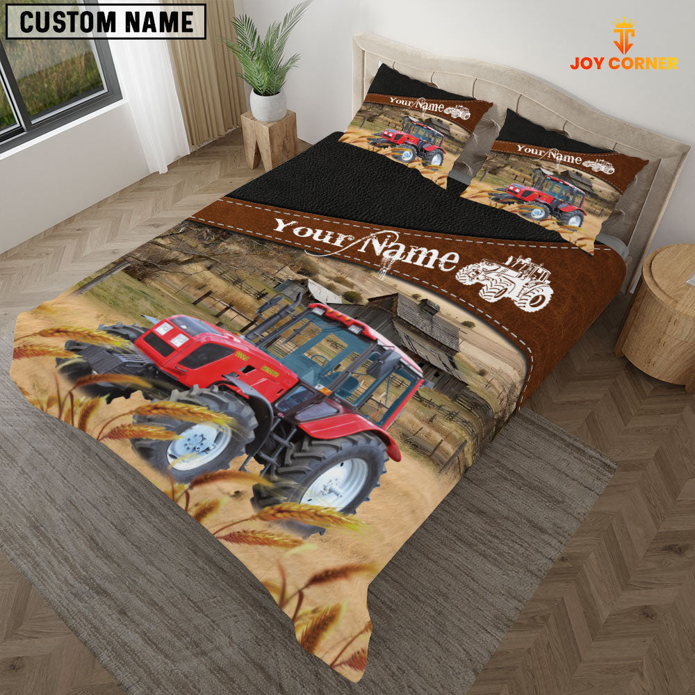 Red Tractor On The Field Customized Name 3D Bedding Set