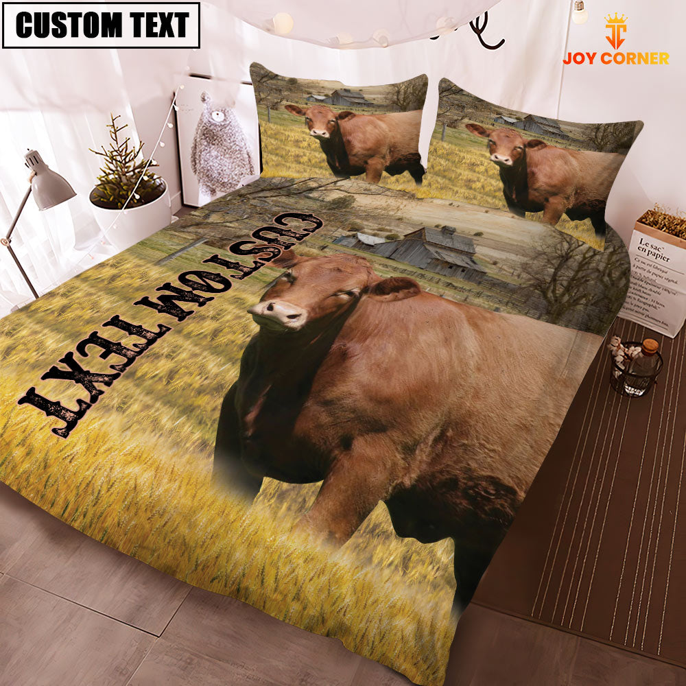 Personalized Name Red Angus Cattle On The Farm 3D Bedding Set