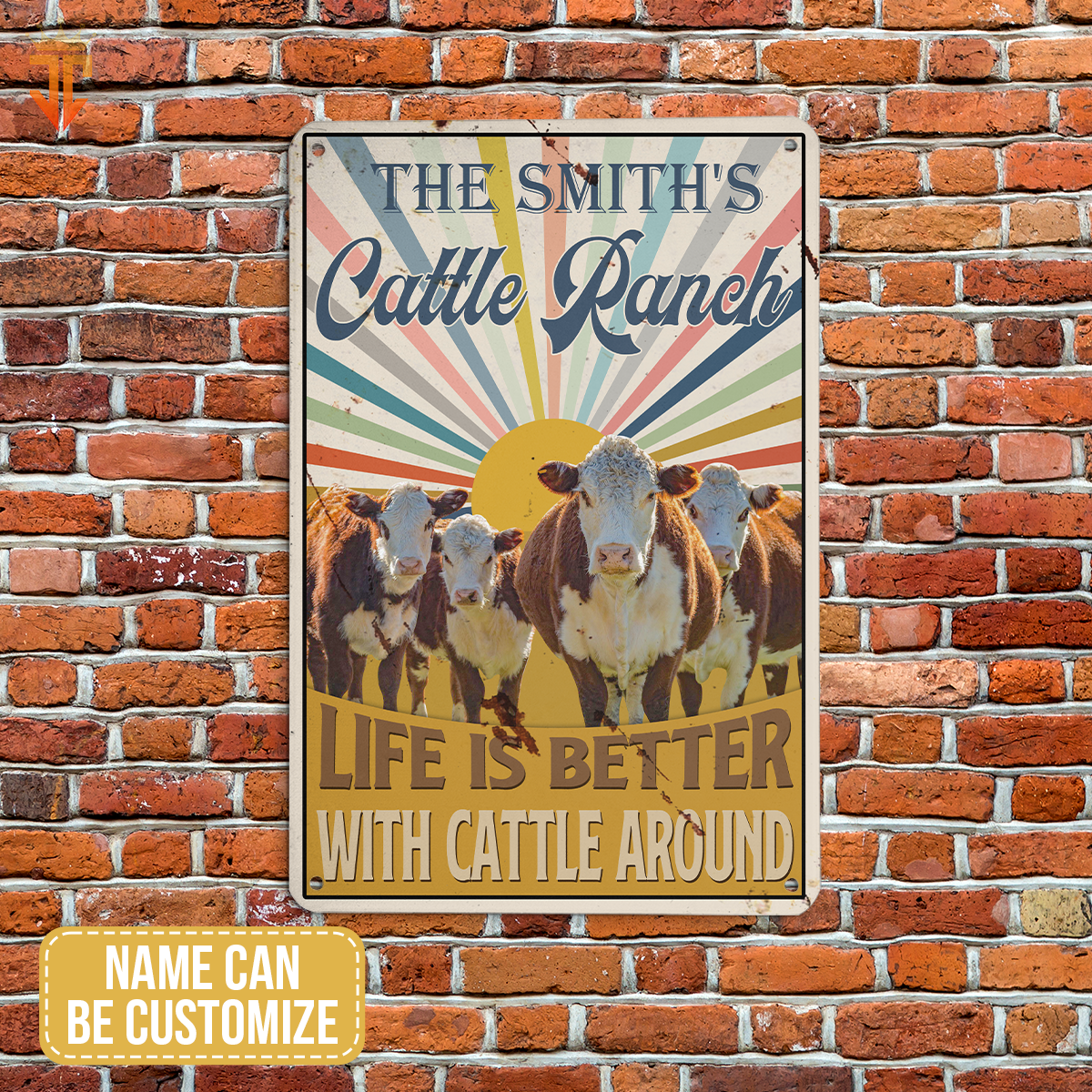 Personalized Hereford Life is better with cattle around All Printed 3D Metal Sign