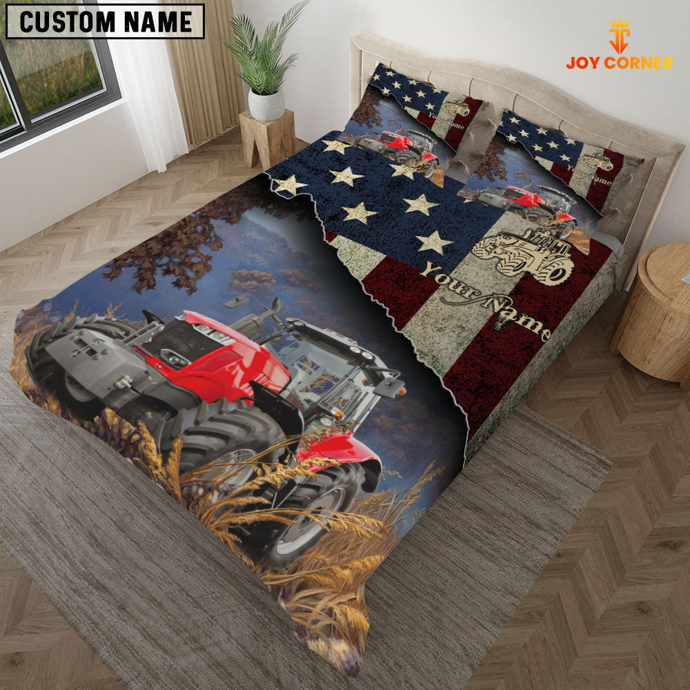 Red Tractor America Customized Name 3D Bedding Set