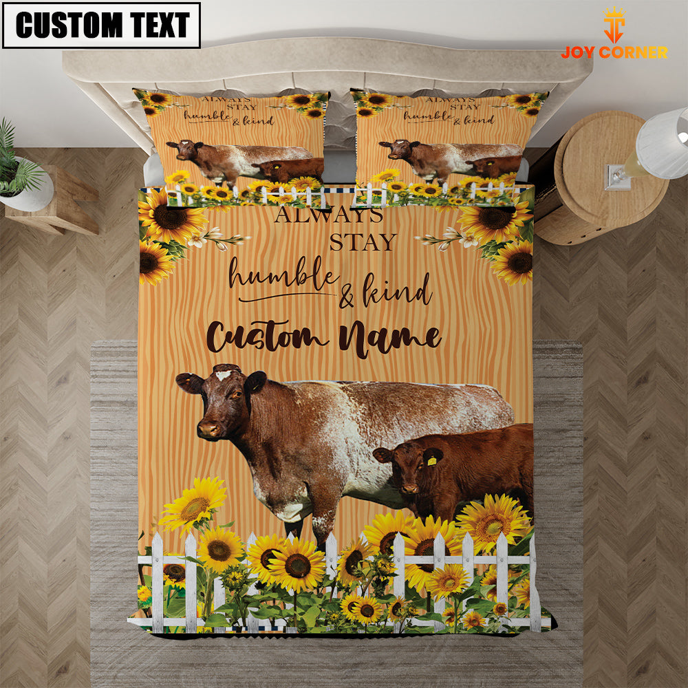 Shorthorn Stay Humble And Kind Custom Name Bedding Set