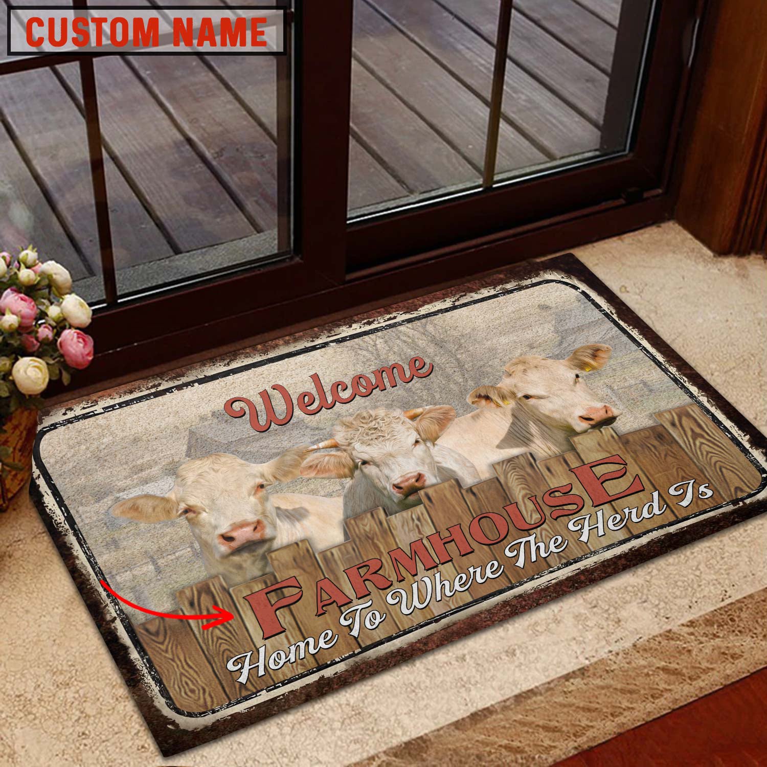 Charolais Custom Name - Home To Where The Herd Is FarmHouse Doormat