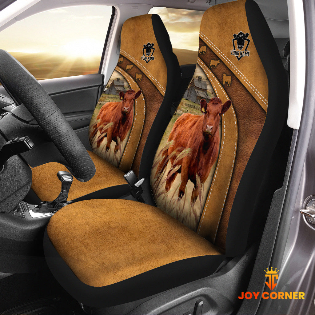 Red Angus Pattern Customized Name 3D Car Seat Cover Set (2PCS)