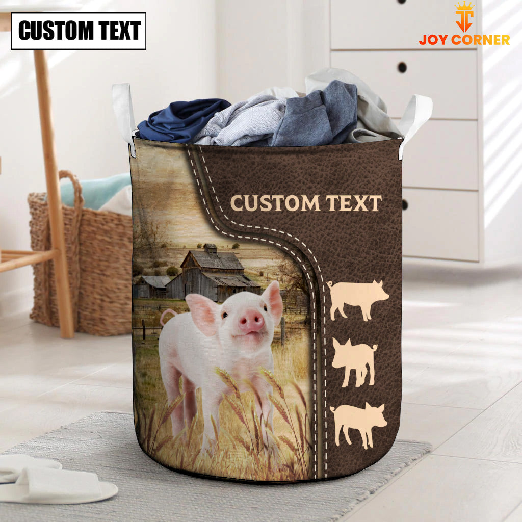 Pig Custom Name Leather Pattern Laundry Basket