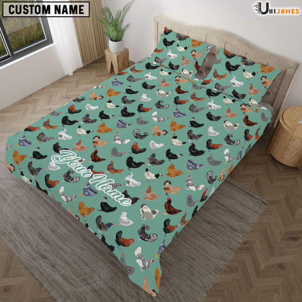 Chicken Green Pattern Custom Name Bedding Set