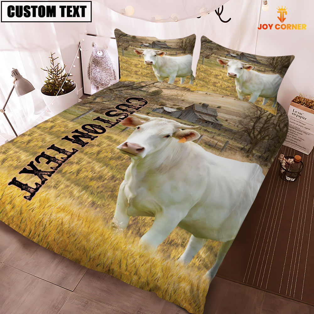 Personalized Name Charolais Cattle On The Farm 3D Bedding Set