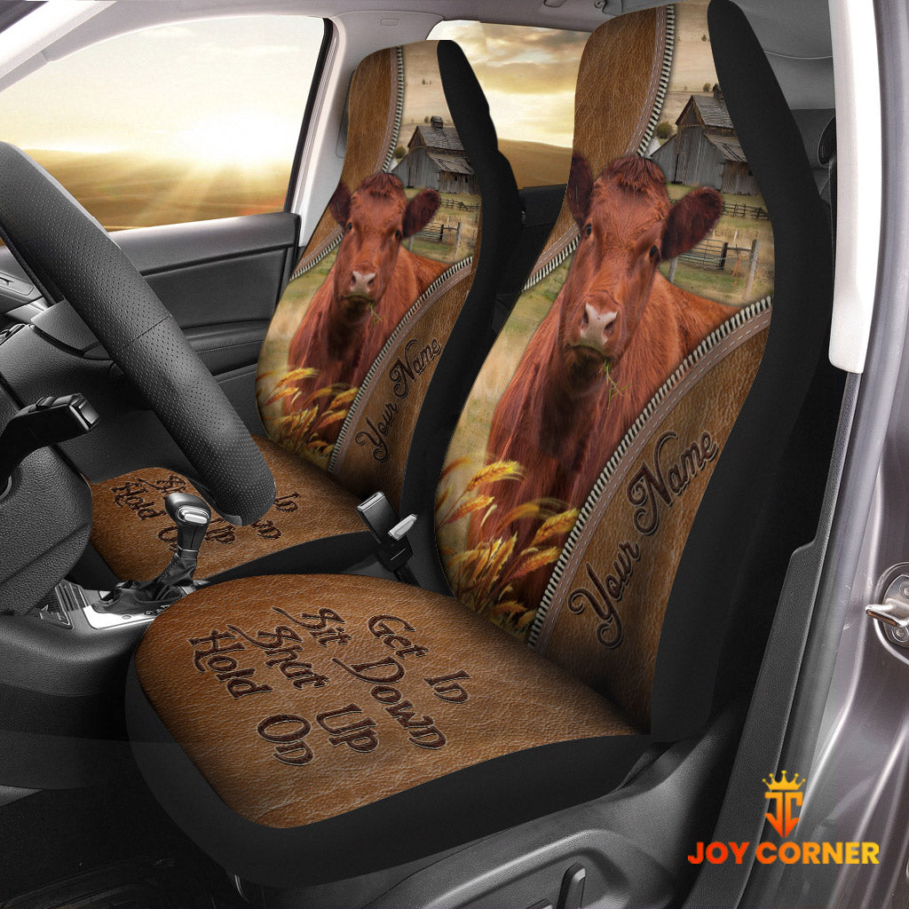 Red Angus Customized Name Leather Pattern Car Seat Covers (2Pcs)