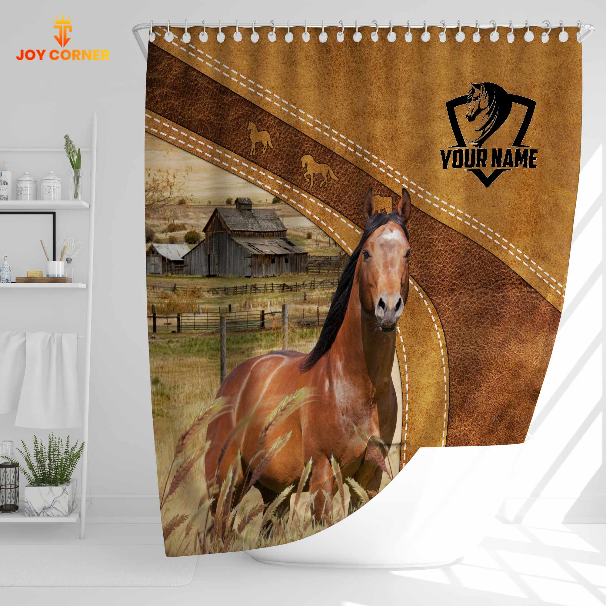 Custom Name Horse Pattern Shower Curtain