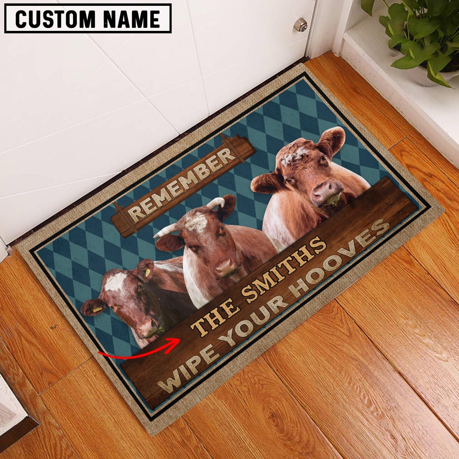 Shorthorn Wipe Your Hooves Custom Name Doormat