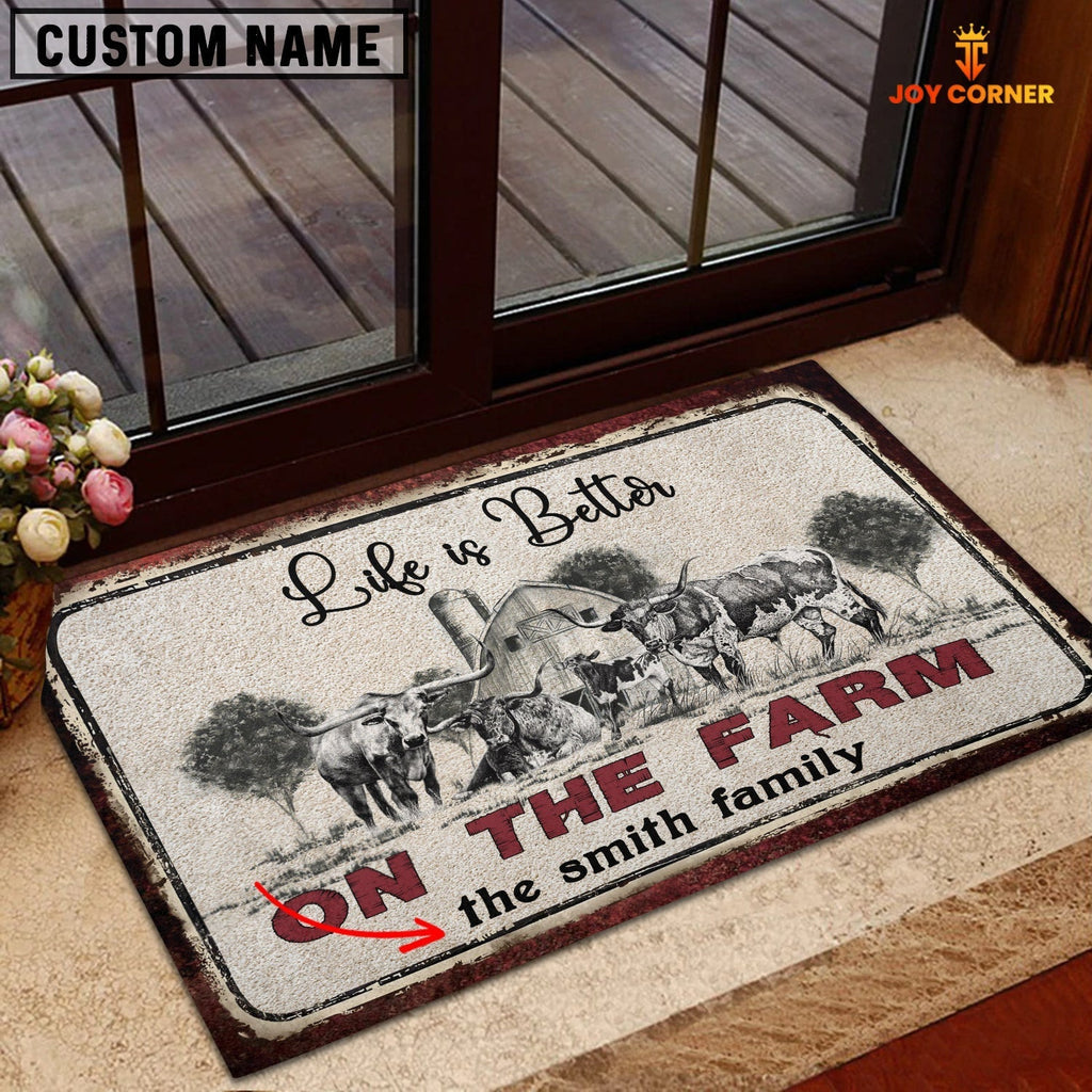 Texas Longhorn Life is Better Custom Name Doormat