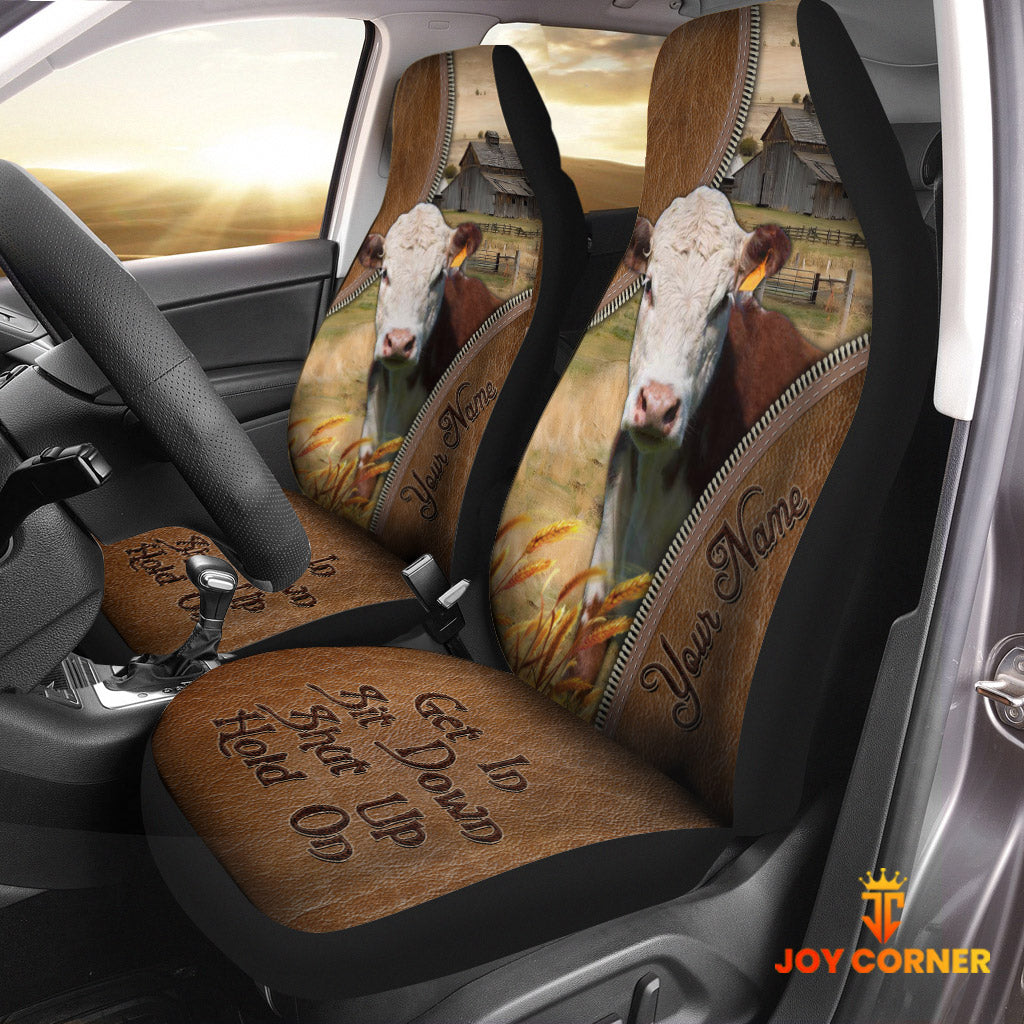 Hereford Customized Name Leather Pattern Car Seat Covers (2Pcs)