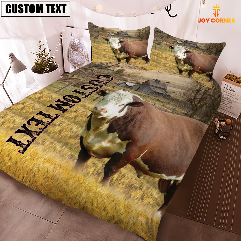 Personalized Name Hereford Cattle On The Farm 3D Bedding Set