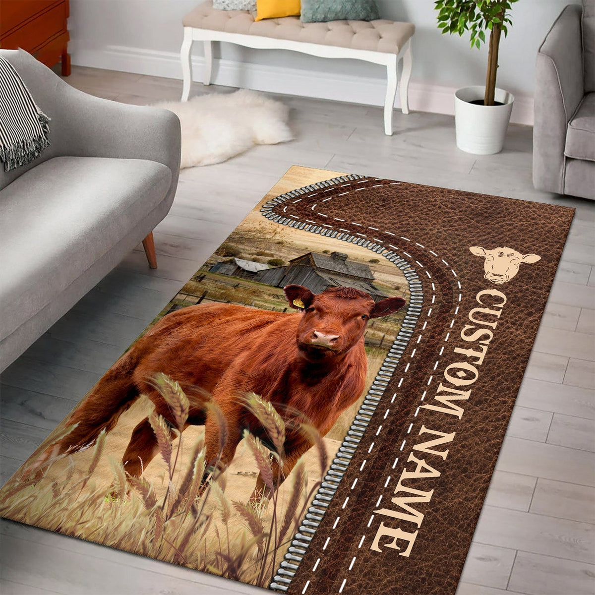 Red Angus Farming Personalized Name 3D Rug
