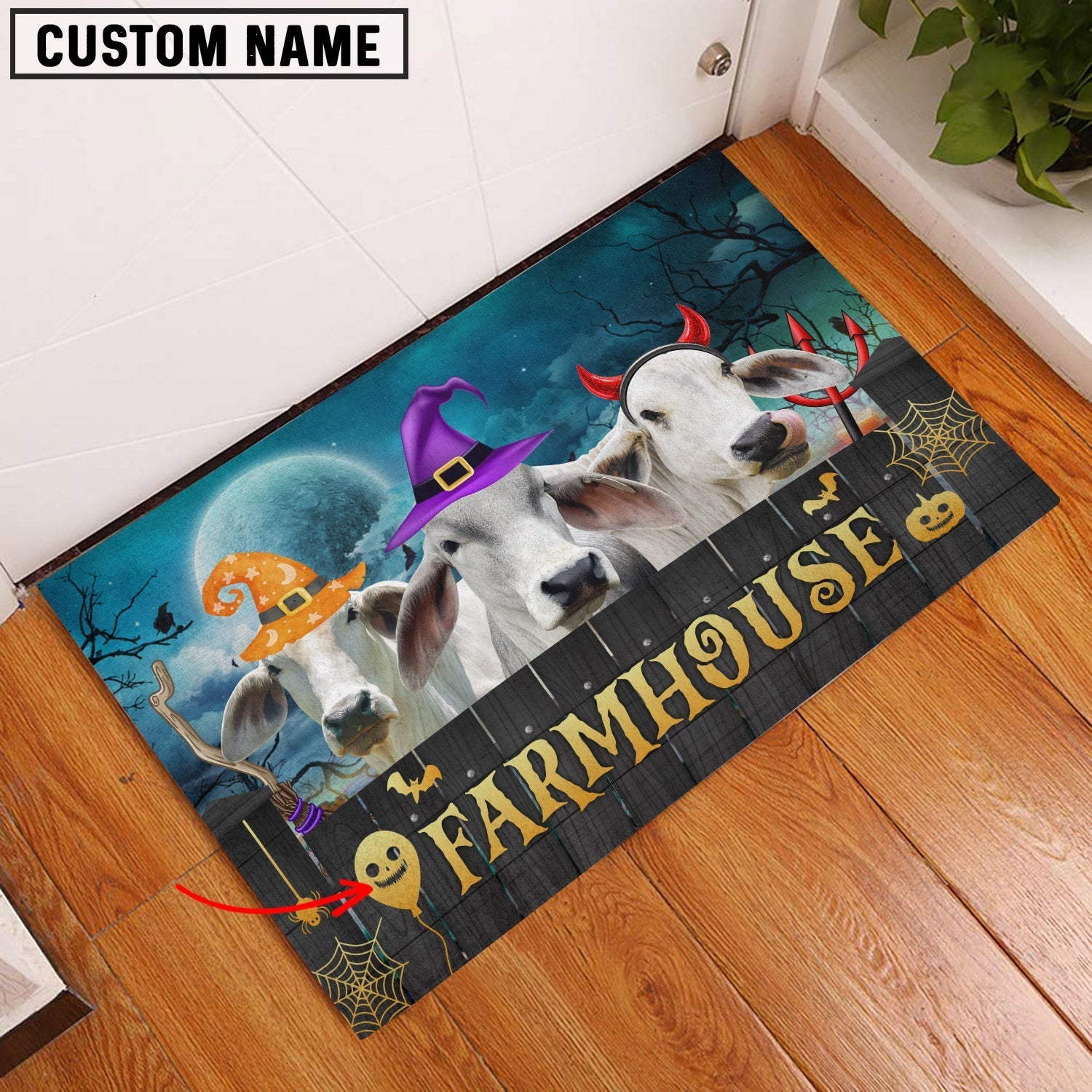 Brahman Farmhouse Halloween Custom Name Doormat