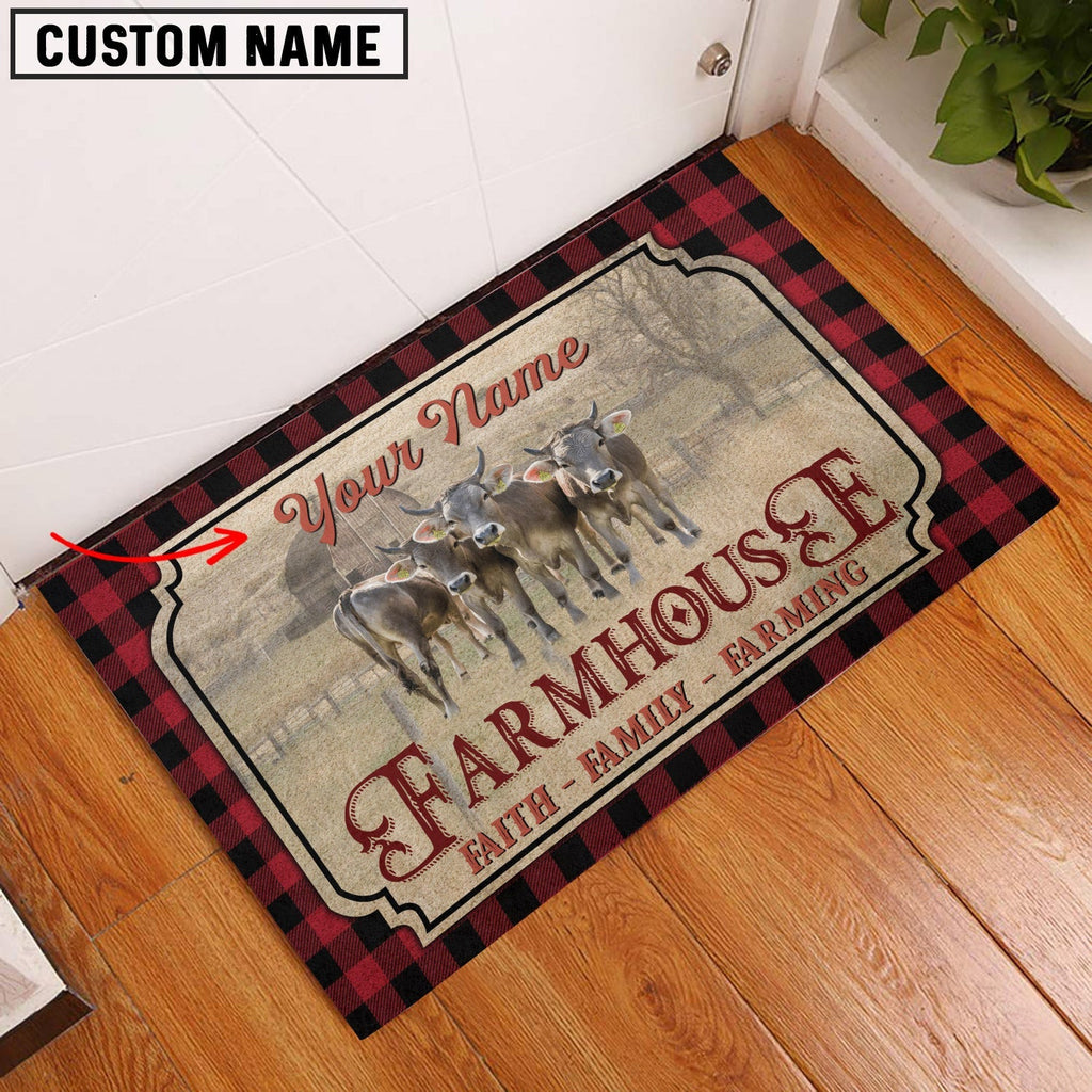 Brown Swiss Faith Family Farming Custom Name Doormat