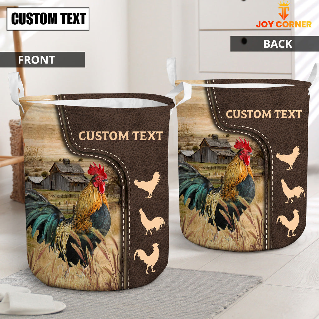 Chicken Custom Name Leather Pattern Laundry Basket
