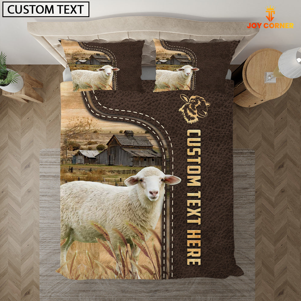 Sheep Custom Text Leather Pattern Bedding Set