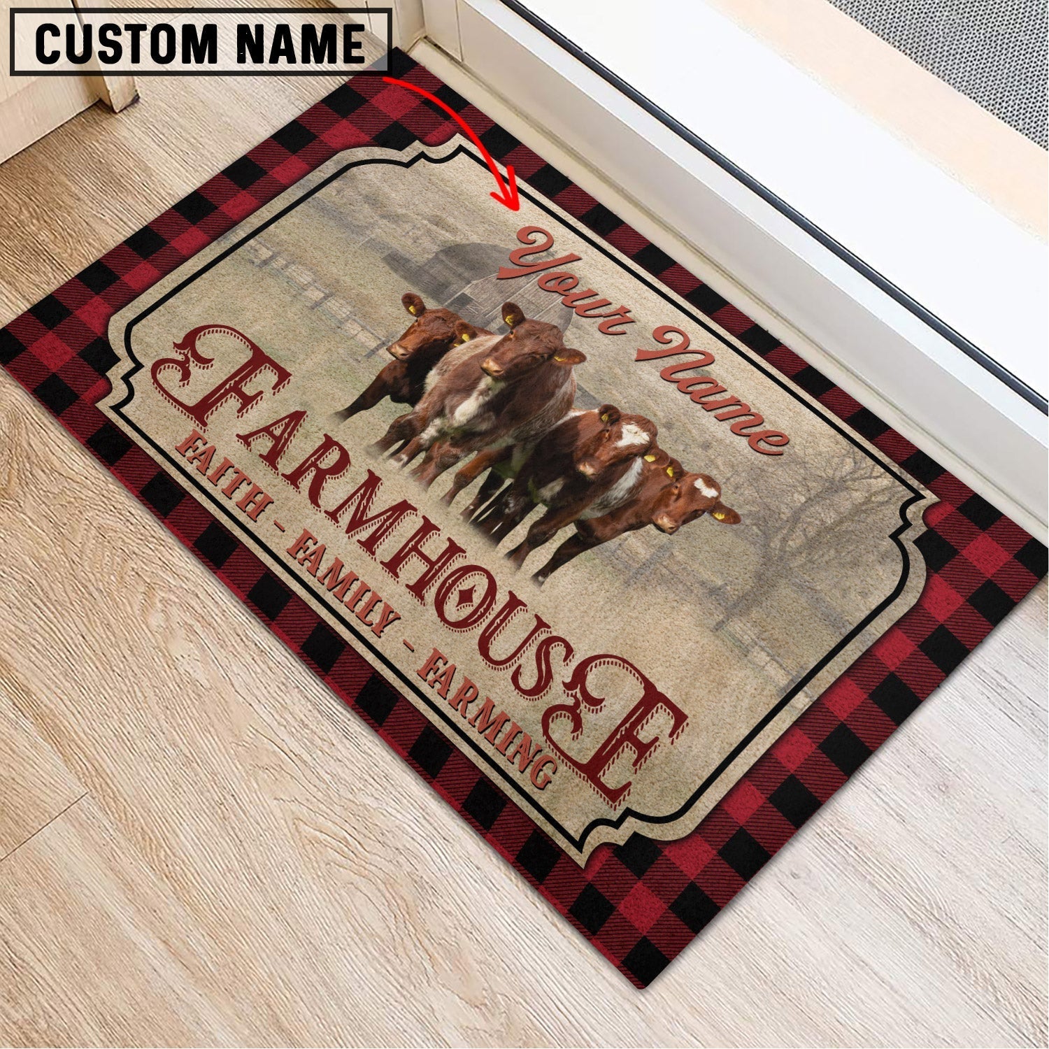 Shorthorn Faith Family Farming Custom Name Doormat