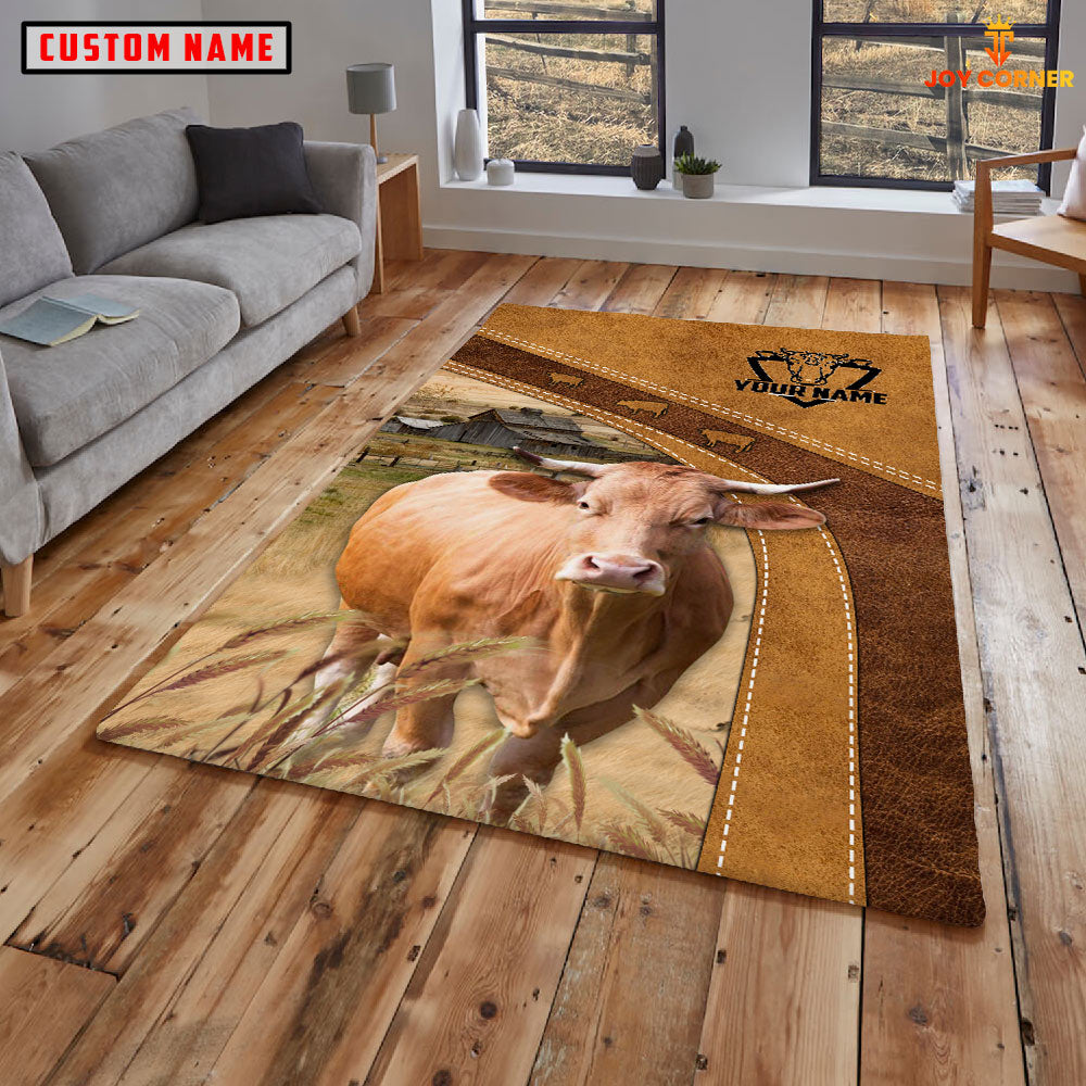 Gelbvieh Farming Brown Personalized Name 3D Rug