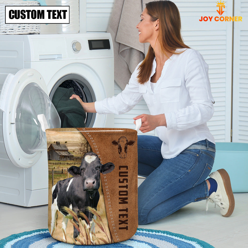 Holstein Brown Farm Custom Name Laundry Basket