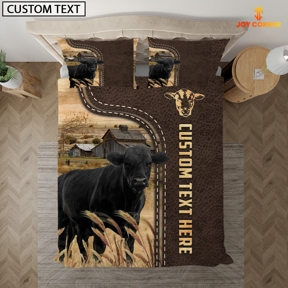 Black Angus Custom Text Leather Pattern Bedding Set