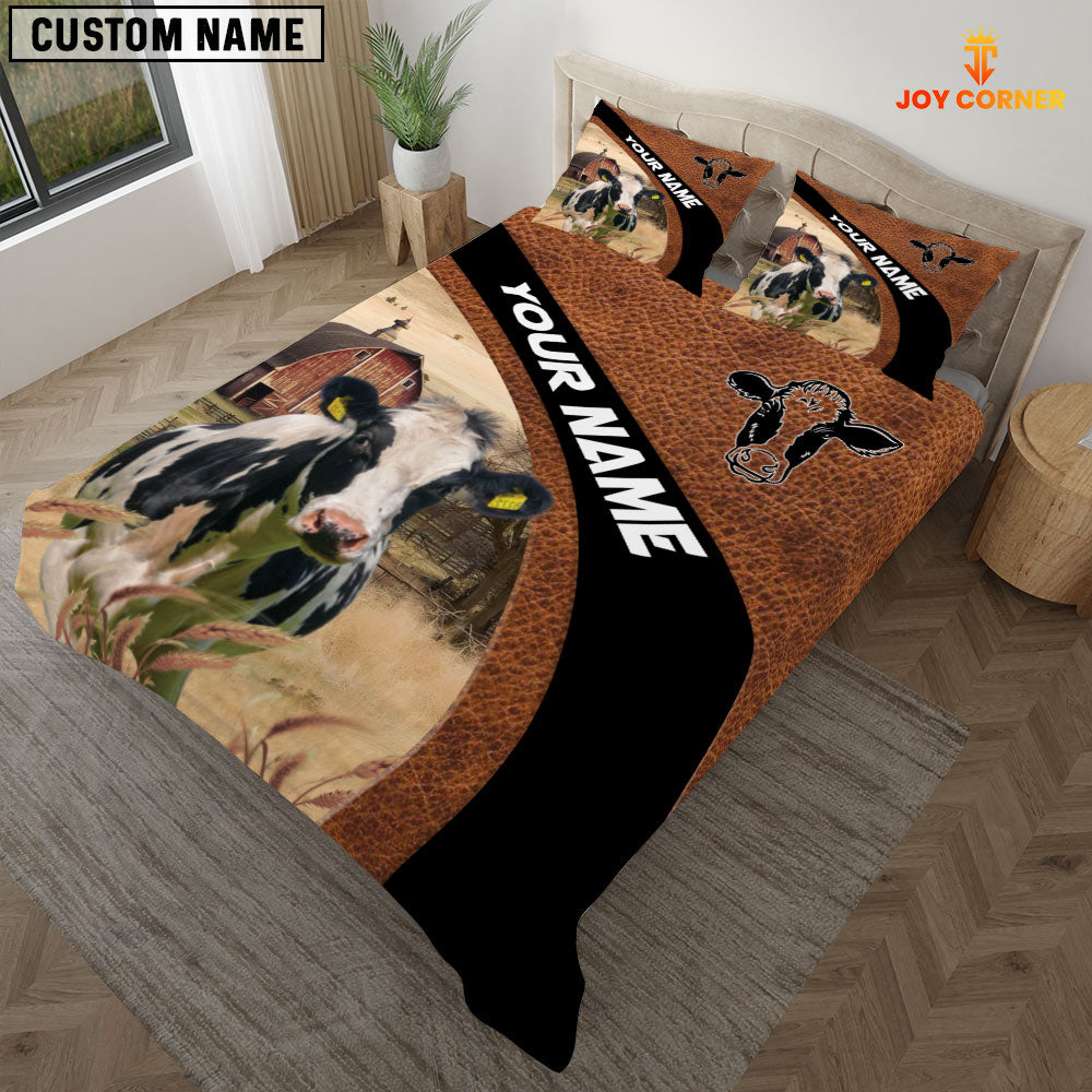 Holstein On The Farm Customized Name Red Barn Bedding Set