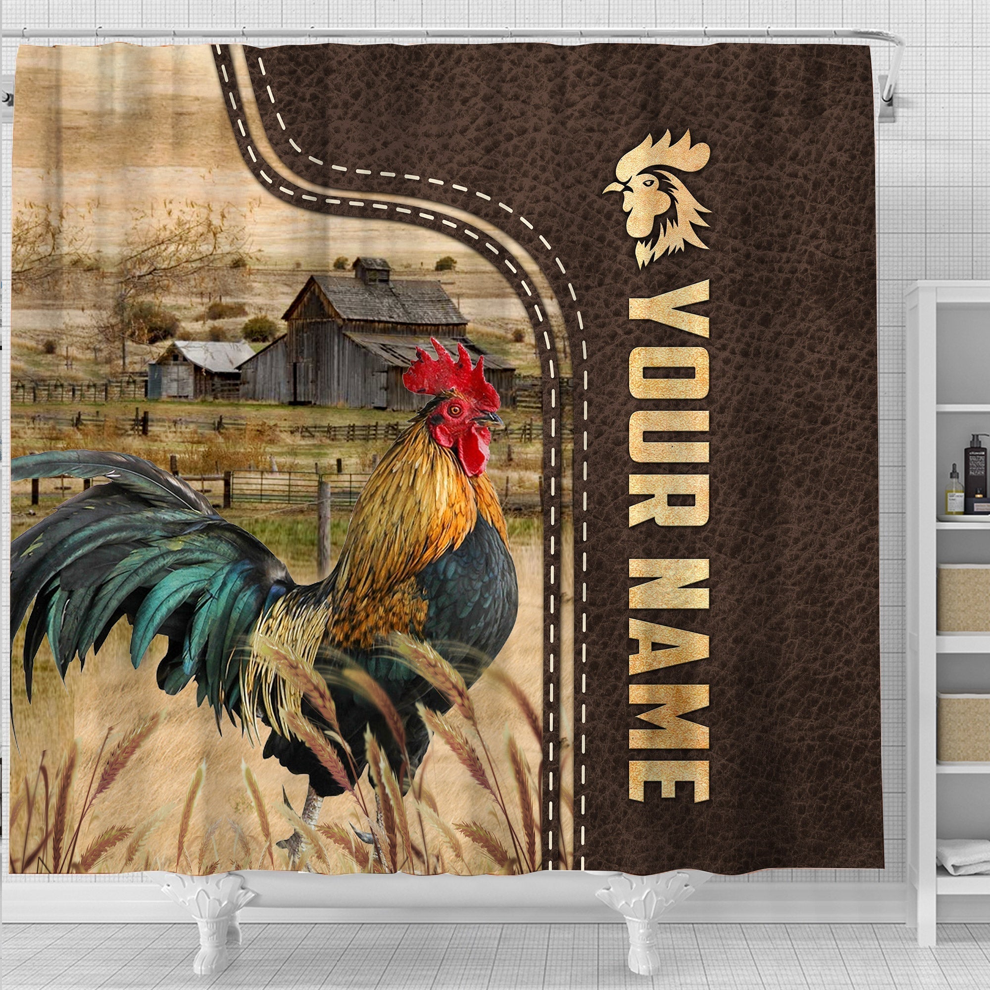 Chicken Leather Pattern Custom Name Shower Curtain