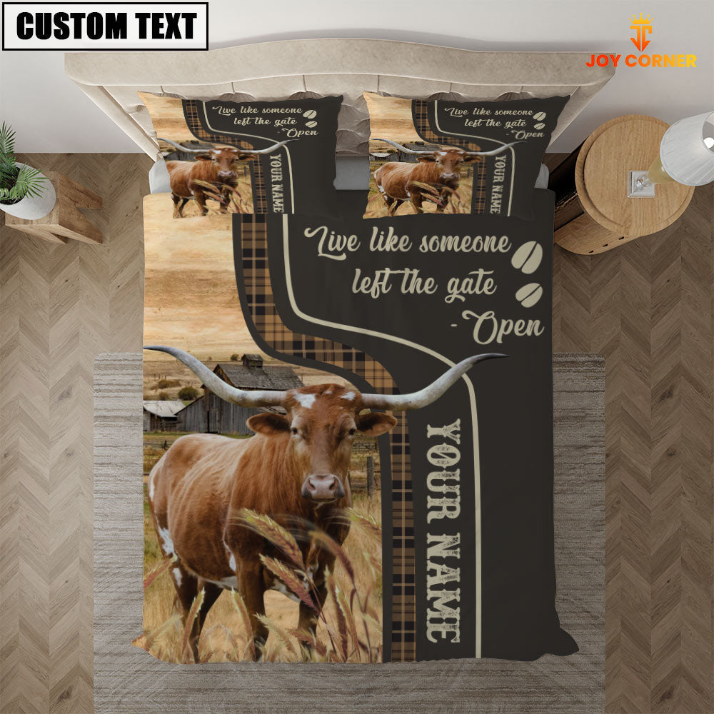 Texas Longhorn Like Someone Left The Gate Open Customized Name 3D Bedding Set