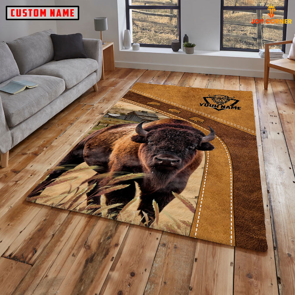 Bison Farming Brown Personalized Name 3D Rug