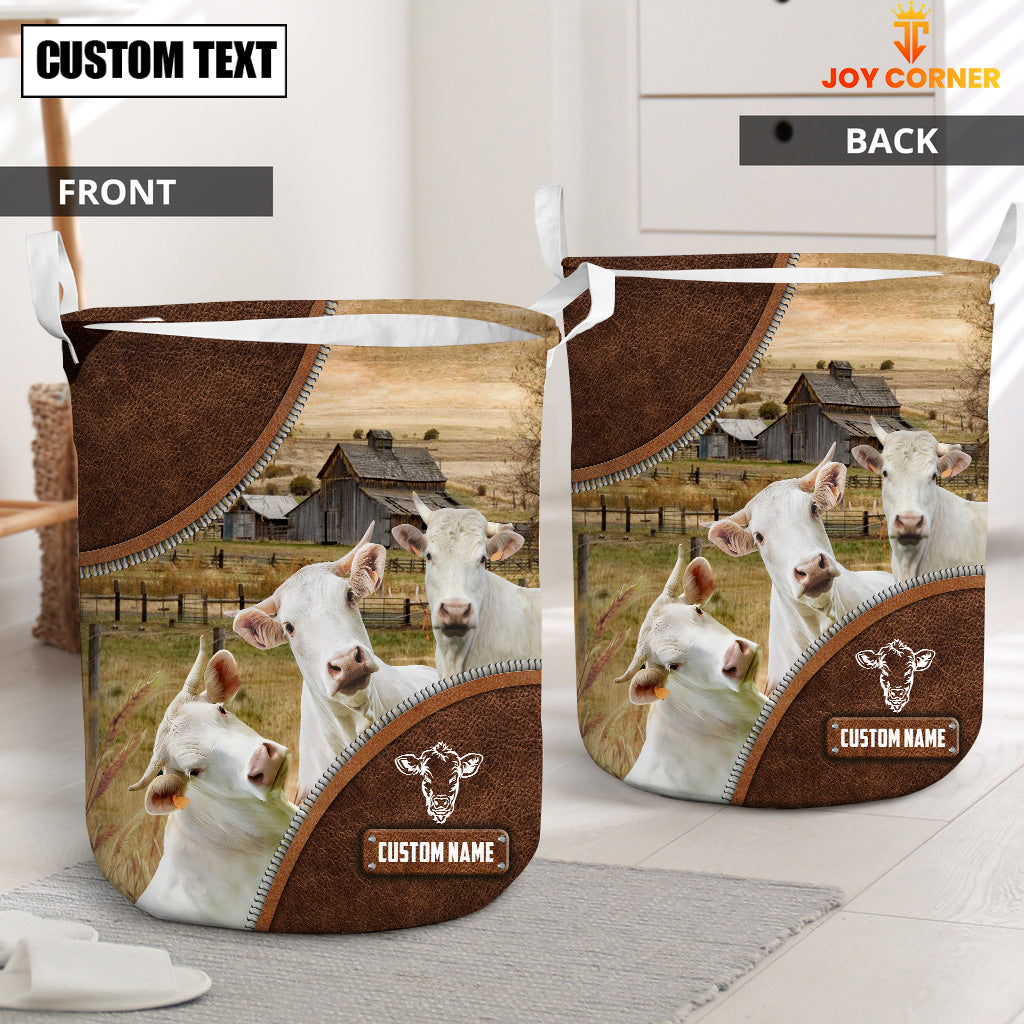 Charolais Cow Custom Name Laundry Basket