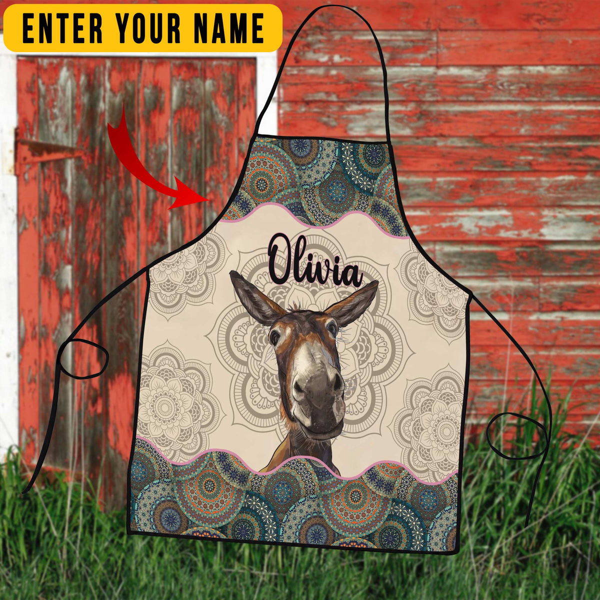 Mandala Pattern Donkey All Over Printed 3D Apron
