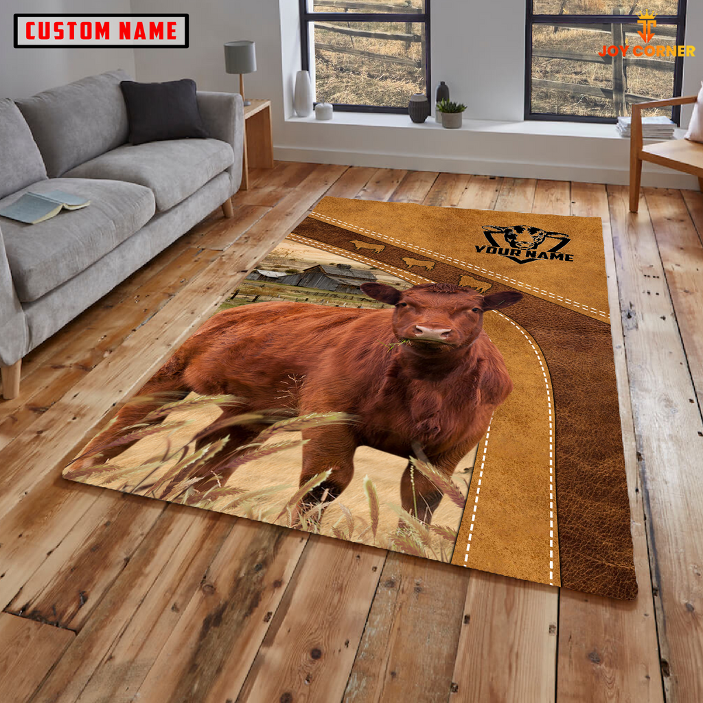 Red Angus Farming Brown Personalized Name 3D Rug