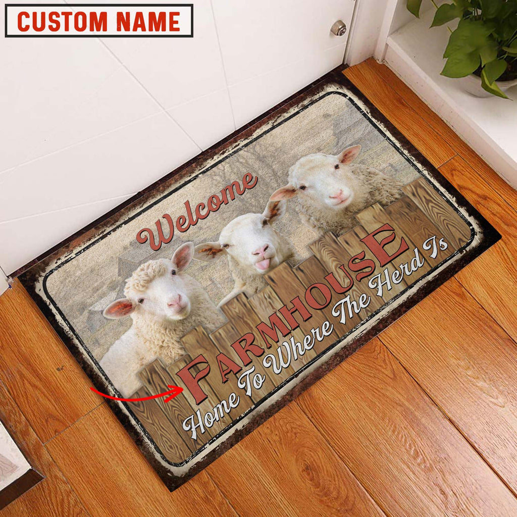 Sheep Custom Name - Home To Where The Herd Is FarmHouse Doormat