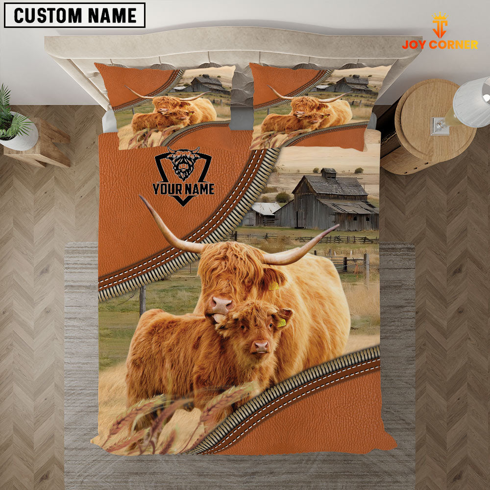 Highland Cattle On The Farm Customized Name 3D Bedding Set